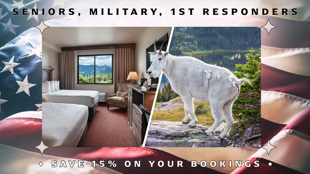Glacier National Park lodging Senior, military, first responder ems discount